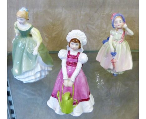 A Royal Worcester figurine "Mary, Mary" together with Royal Doulton figure Fair Maiden HN 2211 and Royal Doulton figure Babie