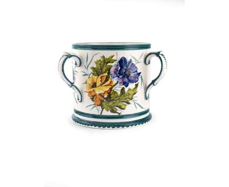   LARGE 'BLUE AND YELLOW ANEMONES AND GRASSES' LOVING CUP glazed earthenware, impressed maker's mark WEMYSS WARE/ R.H.& S., p