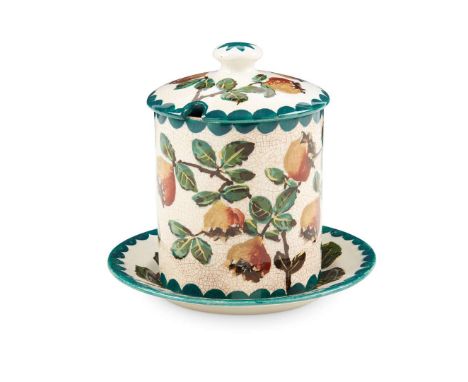   'MEDLER' MEDIUM PRESERVE JAR, COVER AND PLATE glazed earthenware, painted by Karel Nekola, the jar with impressed maker's m