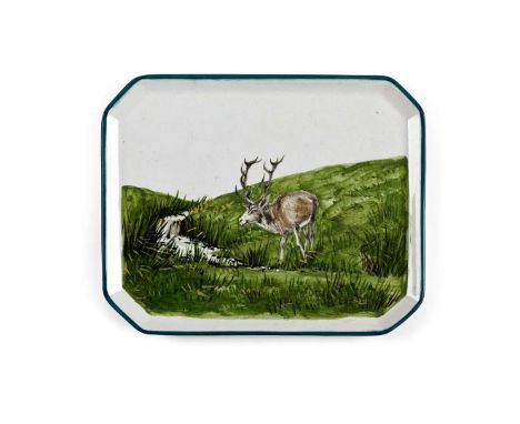   'ROYAL STAG' COMB TRAY glazed earthenware, painted by Karel Nekola, impressed mark WEMYSS    25cm wide 