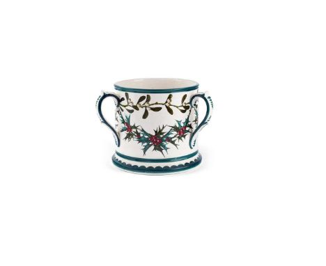   MEDIUM 'MISTLETOE AND HOLLY' LOVING CUP glazed earthenware, impressed maker's mark WEMYSS WARE/ R.H.& S., printed Thomas Go