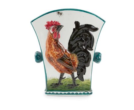   EARLY FIFE POTTERY 'COCKEREL' VASE glazed earthenware, moulded and painted to one side with a cockerel chasing a fly, and p