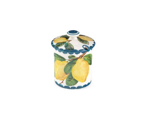  WEMYSS WARE MEDIUM 'LEMONS' PRESERVE JAR & COVER glazed earthenware, painted maker’s mark WEMYSS 12cm high  Literature: Davi