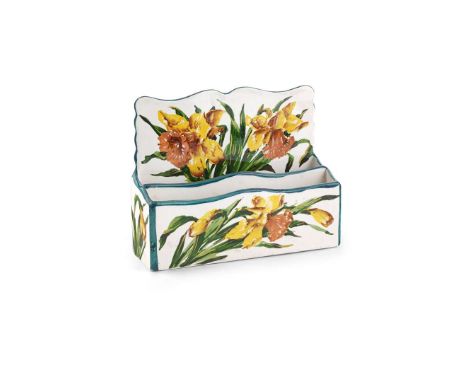   'DAFFODILS' STATIONERY RACK glazed earthenware, painted by James Sharp, incised maker's mark WEMYSS  Provenance: Collection