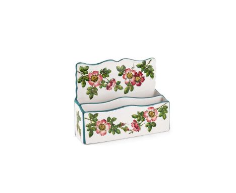   'DOG ROSES' STATIONERY RACK glazed earthenware, painted by James Sharp, incised maker's mark WEMYSS   18cm high, 22.5cm wid