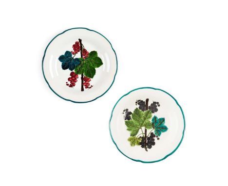   TWO GORDON DESSERT PLATES to include a 'BLACKCURRANTS' GORDON DESSERT PLATE, glazed earthenware, impressed maker's mark WEM