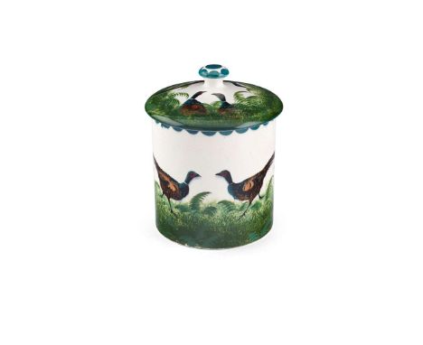   LARGE 'PHEASANTS' BISCUIT JAR & COVER glazed earthenware, painted and impressed maker’s mark WEMYSS   16cm high 