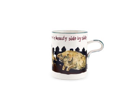   LARGE 'PIGS IN A STY' MUG glazed earthenware, painted by Karel Nekola, inscribed THEY GREW IN BEAUTY SIDE BY SIDE, impresse