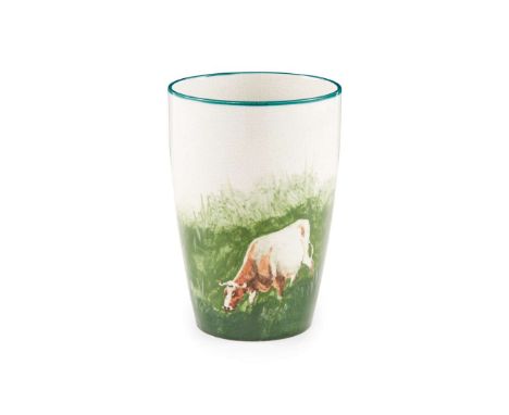   'COW' BEAKER glazed earthenware, impressed maker's mark WEMYSS   11.5cm high 