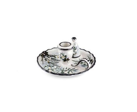   'WHITE BROOM' DUCHESS CANDLESTICK WITH SNUFFER glazed earthenware, painted by James Sharp, painted and impressed maker’s ma