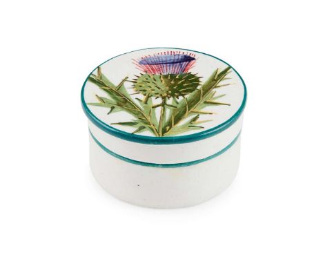   'THISTLES' ROUGE POT glazed earthenware, painted maker’s mark WEMYSS   4.5cm diameter 