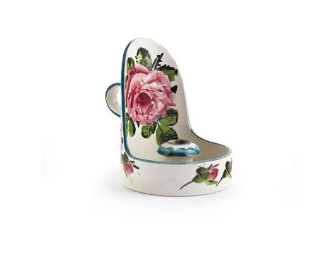   'CABBAGE ROSES' CHAMBER CANDLESTICK glazed earthenware, painted by Edwin Sandland, painted maker’s mark WEMYSS   13.5cm hig