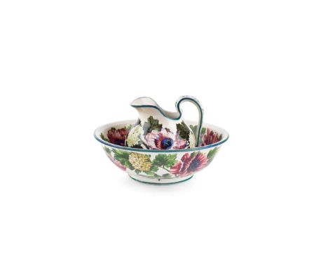   SMALL 'HYDRANGEA AND ORIENTAL POPPIES' EWER AND BASIN glazed earthenware, impressed maker's mark WEMYSS WARE/ R.H.& S., pri
