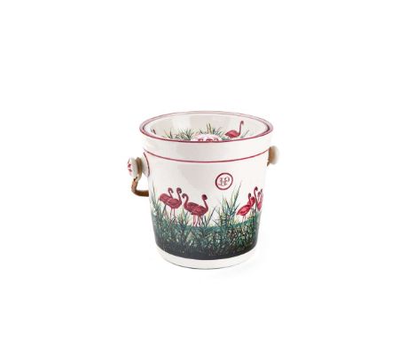   'FLAMINGOS' SLOP PAIL glazed earthenware, painted by Karel Nekola, inscribed with the monogram HP, painted and impressed ma