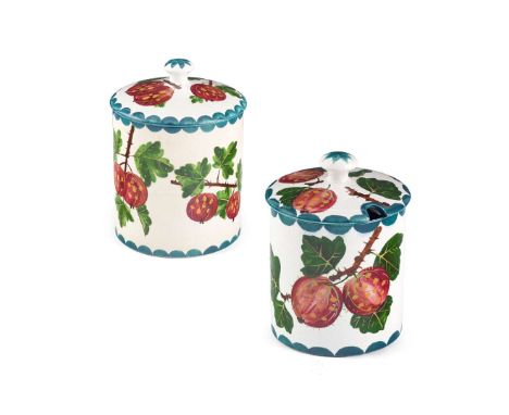   TWO 'RED GOOSEBERRIES' PRESERVE JARS & COVERS to include a LARGE 'RED GOOSEBERRIES' PRESERVE JAR & COVER, glazed earthenwar