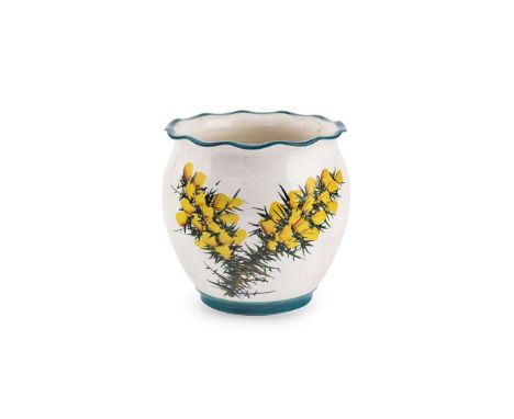   'FLOWERING GORSE' CHESHAM FERN POT glazed earthenware, painted by James Sharp, painted and impressed marker’s mark WEMYSS  