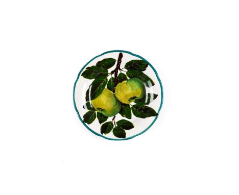   'GREEN APPLES' GORDON DESSERT PLATE glazed earthenware, painted by James Sharp, impressed maker’s mark WEMYSS   20.7cm diam