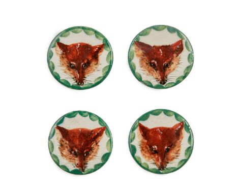   SET OF FOUR 'FOX' BUTTONS glazed earthenware, each with impressed maker's mark WEMYSS   3.3cm diameter 