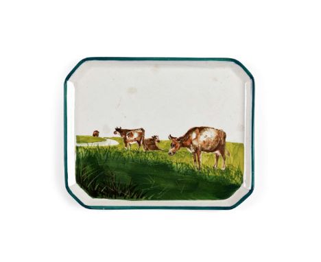   'COWS' COMB TRAY glazed earthenware, impressed maker's mark WEMYSS WARE/ R.H.& S.   25cm across 