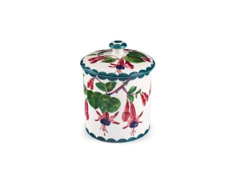   LARGE 'FUCHSIA' BISCUIT JAR & COVER glazed earthenware, impressed maker’s mark WEMYSS   16cm high 