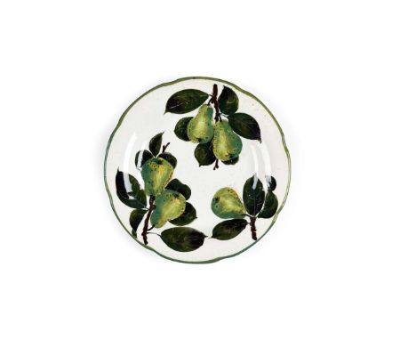   'GREEN PEARS' GORDON DESSERT PLATE glazed earthenware, painted maker's mark WEMYSS WARE, impressed mark WEMYSS   21.2cm dia