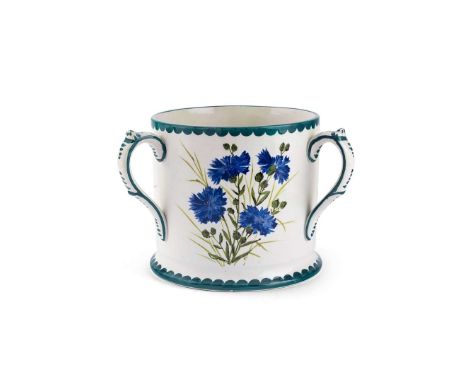   MEDIUM 'BLUE CORNFLOWER AND GRASSES' LOVING CUP glazed earthenware, impressed maker’s mark WEMYSS   19.2cm high 