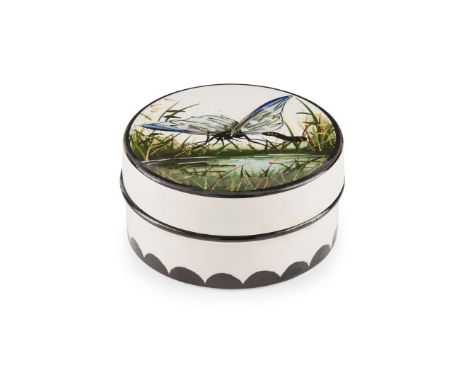   'DRAGONFLY' LOW POMADE glazed earthenware, painted by James Sharp, painted and impressed maker's mark WEMYSS   9cm diameter