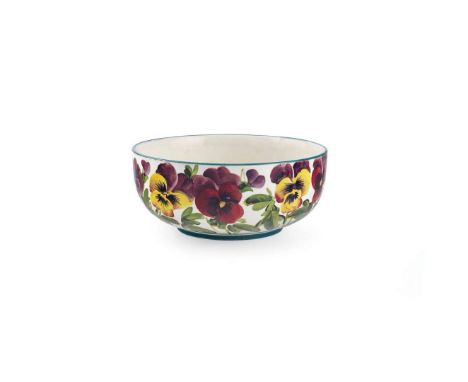   'PANSIES' BOWL glazed earthenware, painted by Edwin Sandland, painted maker’s mark WEMYSS    19cm diameter 