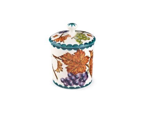   LARGE 'PURPLE AND GREEN GRAPES' PRESERVE JAR & COVER glazed earthenware, impressed maker's mark WEMYSS WARE/ R.H.& S., prin