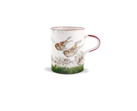   LARGE 'SPARROWS' MUG glazed earthenware, impressed maker's mark WEMYSS WARE/ R.H.& S.   13.8cm high 