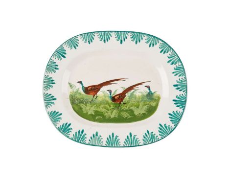   PAIR OF 'PHEASANT' SERVING PLATTERS glazed earthenware, one with painted maker's mark WEMYSS, both with printed T. Goode & 