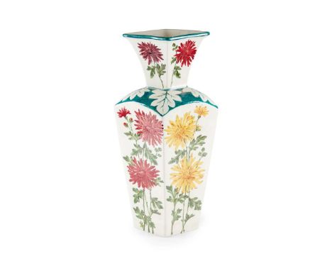   'CHRYSANTHEMUMS' PANELLED VASE, 1930 glazed earthenware, painted by Joe Nekola, painted maker's mark WEMYSS, signed with in