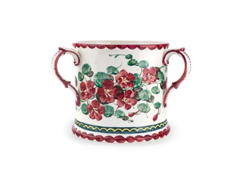   EARLY FIFE POTTERY 'RED NASTURTIUMS' LOVING CUP glazed earthenware, probably painted by Karel Nekola, painted maker's mark 