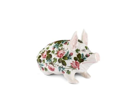   LARGE 'ROSES, THISTLES & SHAMROCKS' PIG glazed earthenware, impressed maker's mark WEMYSS WARE/ R.H.& S.  45cm long  Litera