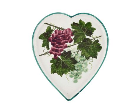   'PURPLE AND GREEN GRAPES' HEART TRAY glazed earthenware, impressed maker's mark WEMYSS WARE/ R.H.& S.   30cm high 