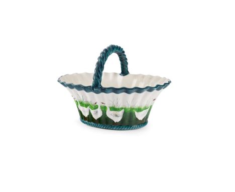  WEMYSS WARE MEDIUM 'GEESE' BASKET glazed earthenware, impressed maker's mark WEMYSS WARE/ R.H.& S., printed Thomas Goode & C