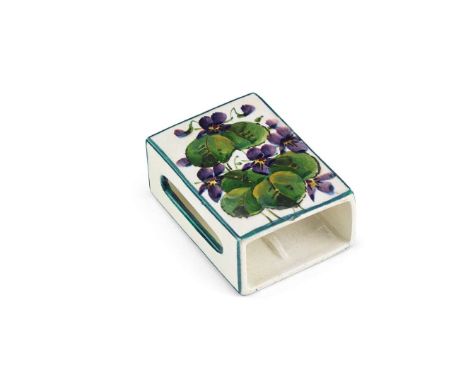   'VIOLETS' MATCHBOX CASE glazed earthenware, painted maker’s mark WEMYSS, painted Thomas Goode & Co. retailer's mark   7.6cm