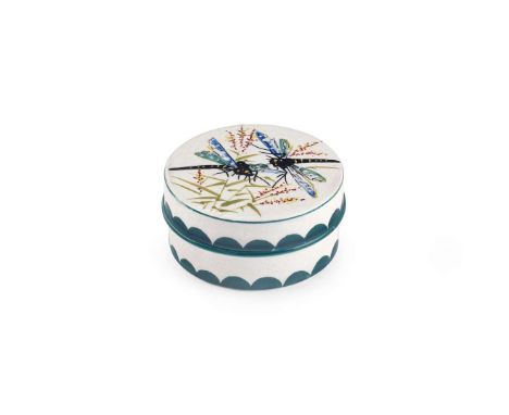   'DRAGONFLIES & GRASSES' LOW POMADE glazed earthenware, painted by Edwin Sandland, painted and impressed maker’s mark WEMYSS