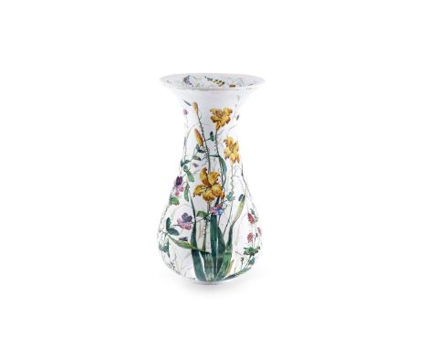   LARGE 'SUMMER FLOWERS AND INSECTS' BALUSTER VASE glazed earthenware, painted by James Sharp, painted maker's mark WEMYSS WA