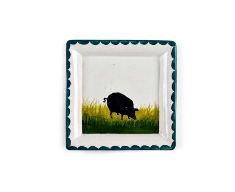   'BLACK PIG' SQUARE TRAY glazed earthenware, impressed maker's mark WEMYSS, printed Thomas Goode & Co retailer's mark  Colle