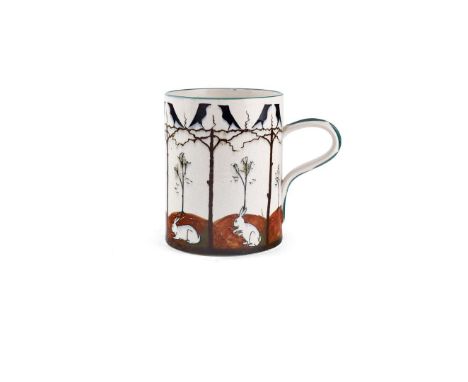   LARGE EARSLHALL 'ROOKS AND RABBITS' MUG glazed earthenware, impressed maker’s mark WEMYSS&nbsp;   14.5cm high 