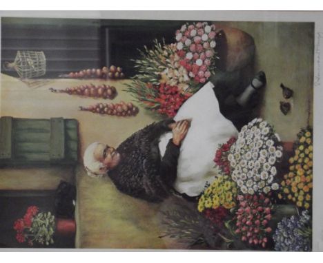 Limited edition signed print with blind stamp "The old flower seller"