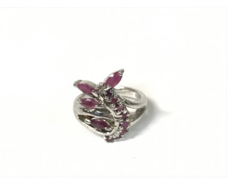 Silver ruby cluster ring, 7.5g, size O/P NO RESERVE