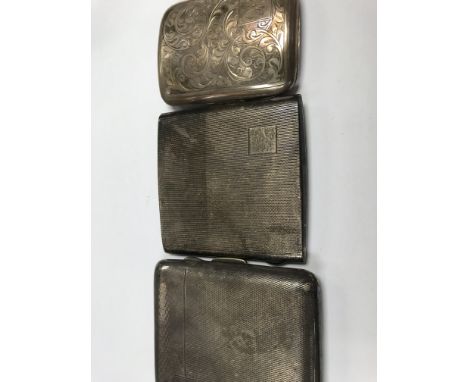 Two silver cigarette cases (weight 155grams) together with one silver plated cigarette case