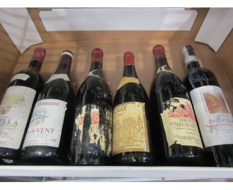 6 mixed vintage red wines including 2 x 1985 Chateauneuf du Pape, Domaine Vieux Lazerat (poor labels) 4 others 