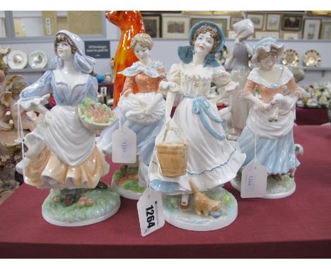 Four Royal Worcester Limited Edition Old Country Ways Figurines - The Milkmaid, A Farmers Wife, Rosie Picking Apples and The 