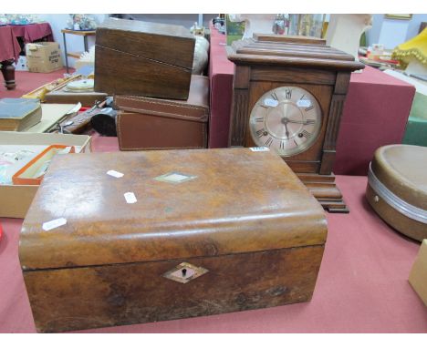 XIX Century Walnut Writing Box; together with Ansonia (New York, USA) mantel clock with silvered dial. (2)