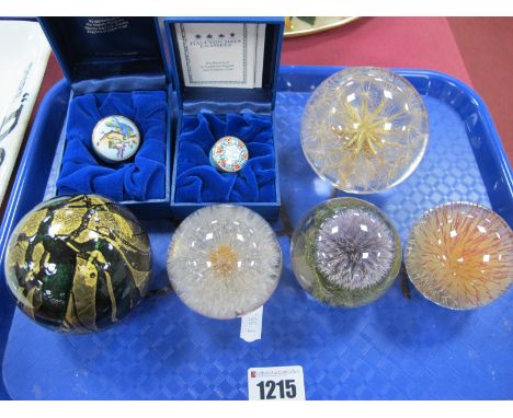 Halcyon Days Enamel Trinket Boxes (2), Alum Bay limited edition paperweight of 100, four by Haford Grange.