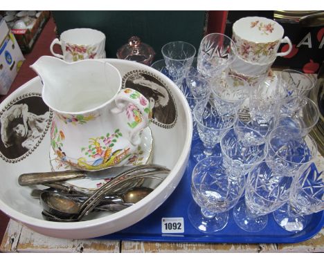 An Early XX Century Tea Service, Portmeirion bowl, glassware, plated ladle spoon:- One Tray