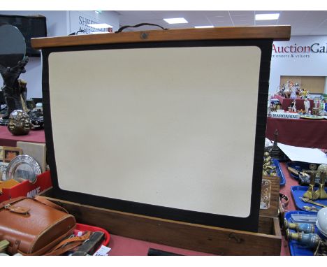 A Circa 1930's Pop Up Projector Screen, in original pine box with brass nameplate for "Sheffield Photo Co. Norfolk Row" (Thes